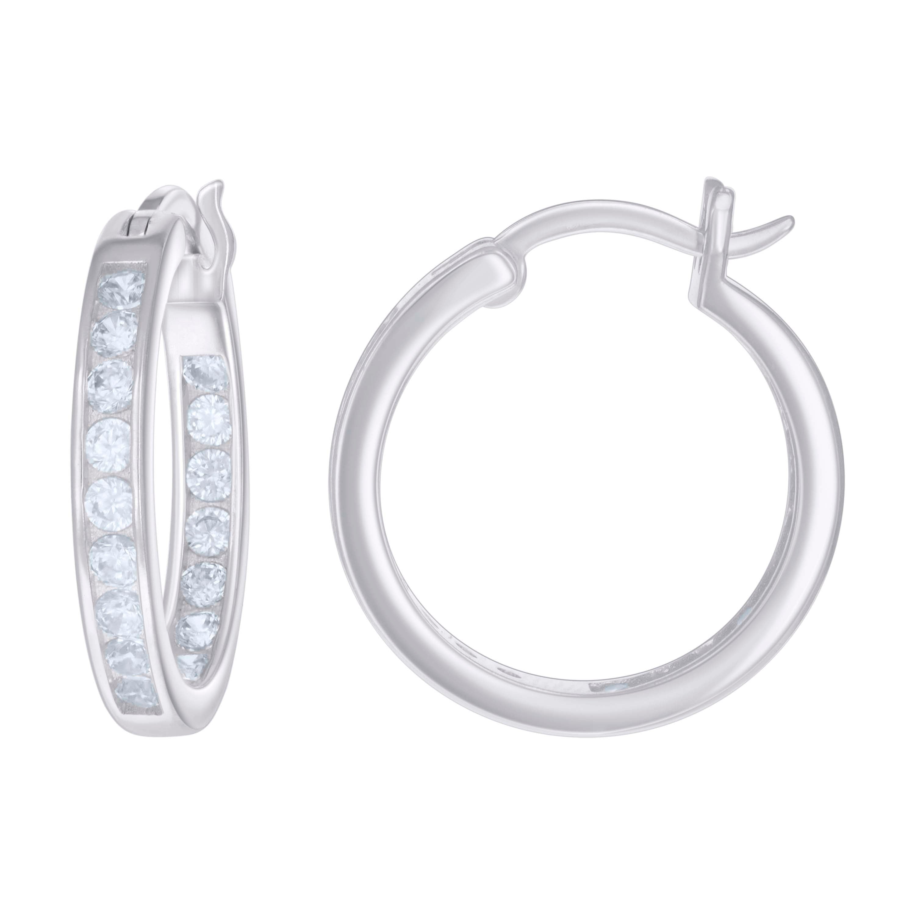 925 Sterling Silver Womens Cubic-Zirconia Inside-Out 3mm-20 Hoop Earrings