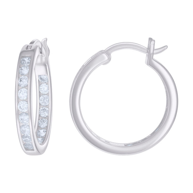 925 Sterling Silver Womens Cubic-Zirconia Inside-Out 3mm-20 Hoop Earrings