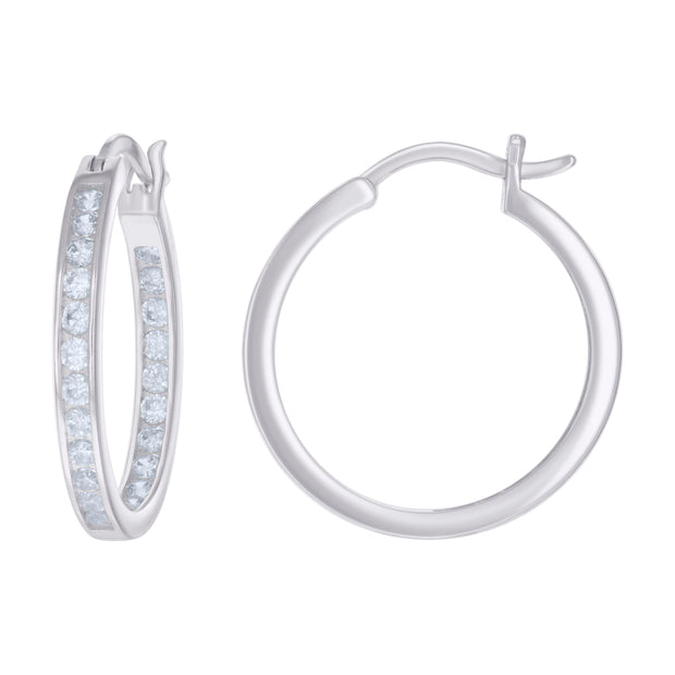 925 Sterling Silver Womens Cubic-Zirconia Inside-Out 3mm-24 Hoop Earrings