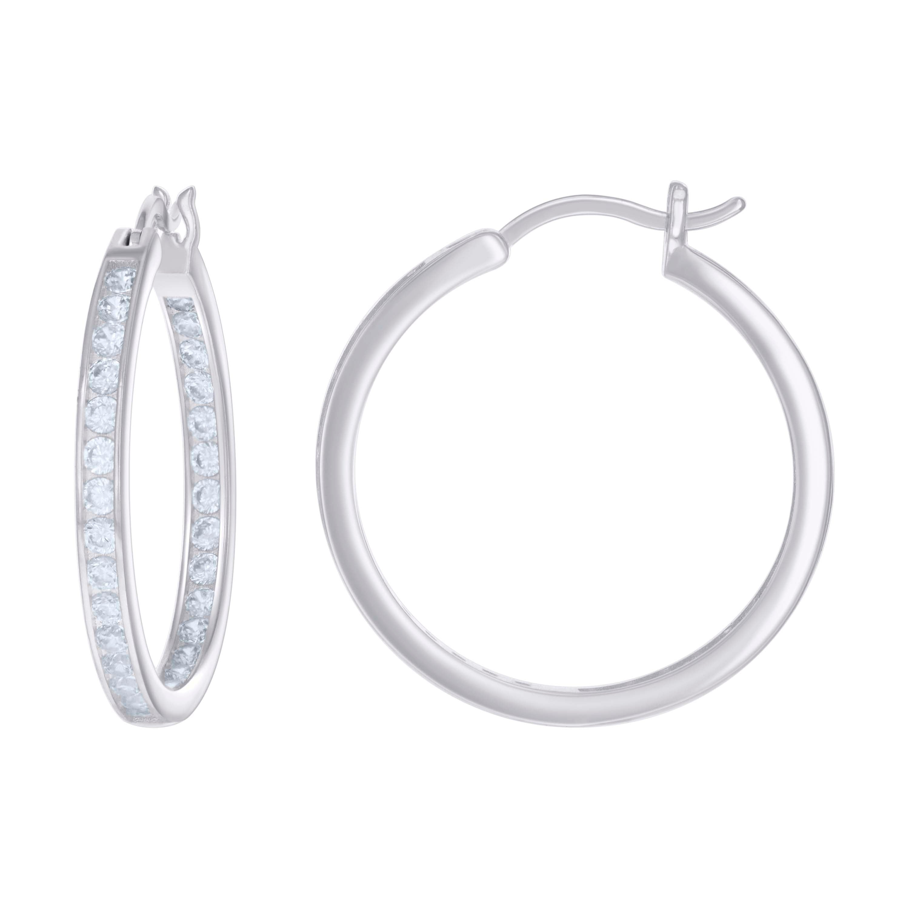 925 Sterling Silver Womens Cubic-Zirconia Inside-Out 3mm-28 Hoop Earrings