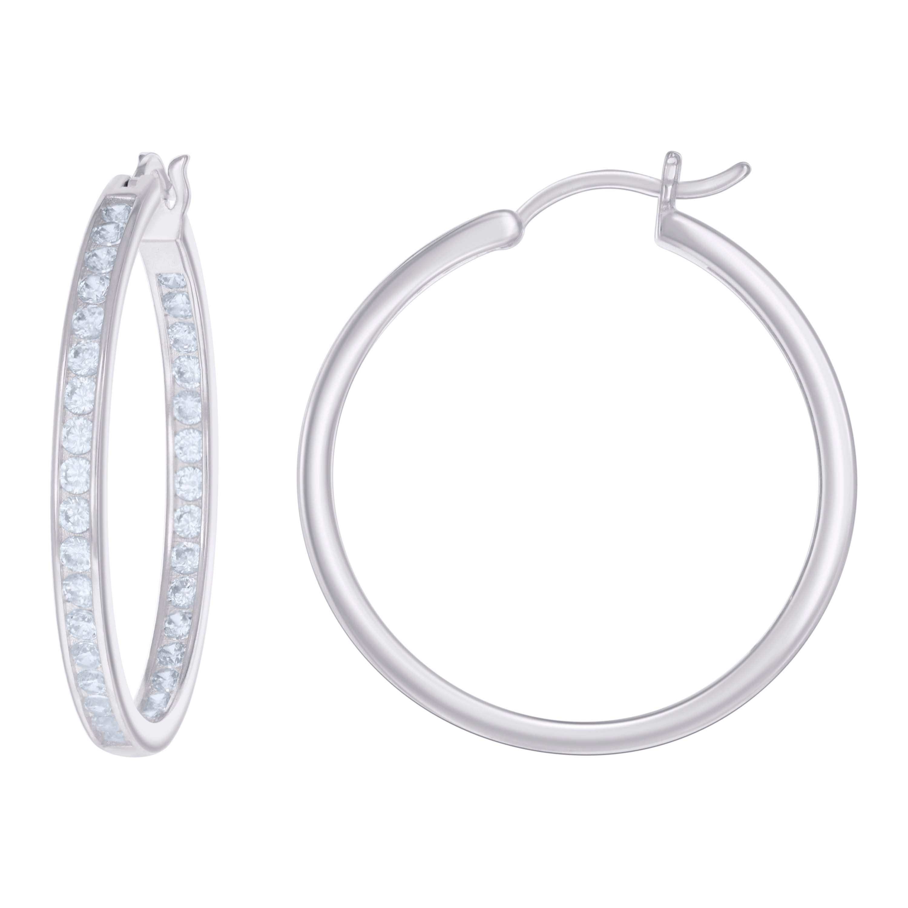 925 Sterling Silver Womens Cubic-Zirconia Inside-Out 3mm-32 Hoop Earrings
