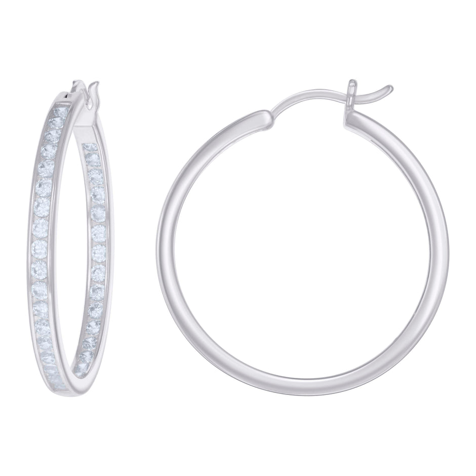 925 Sterling Silver Womens Cubic-Zirconia Inside-Out 3mm-32 Hoop Earrings
