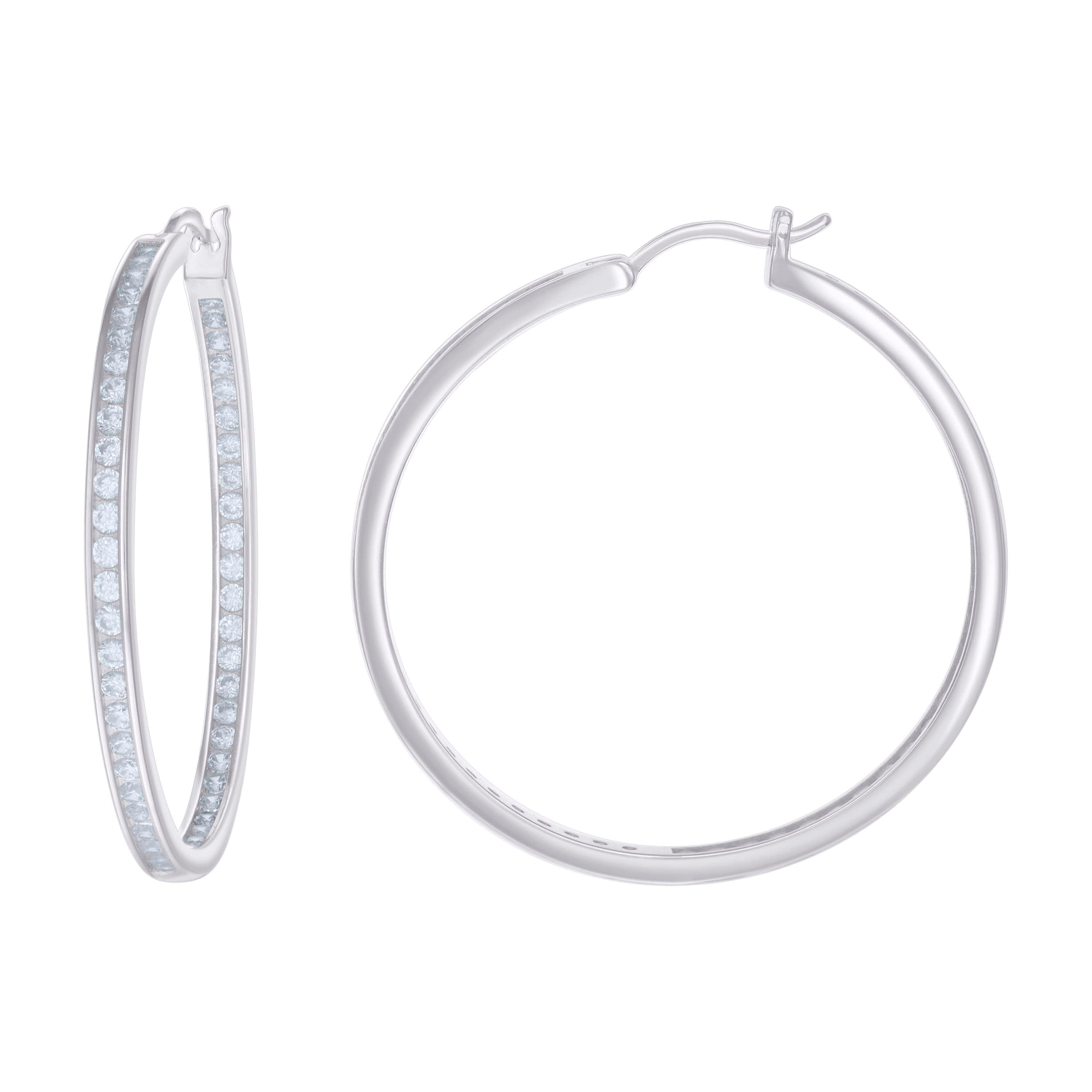 925 Sterling Silver Womens Cubic-Zirconia Inside-Out 3mm-44 Hoop Earrings