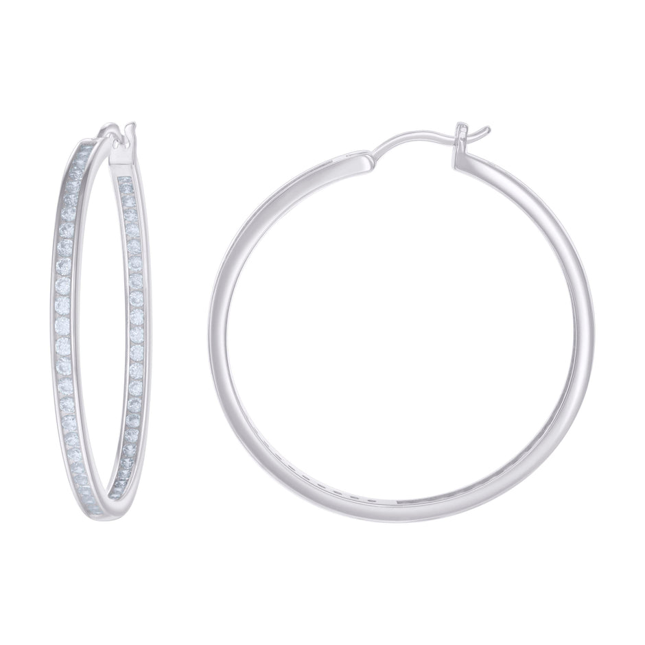 925 Sterling Silver Womens Cubic-Zirconia Inside-Out 3mm-44 Hoop Earrings