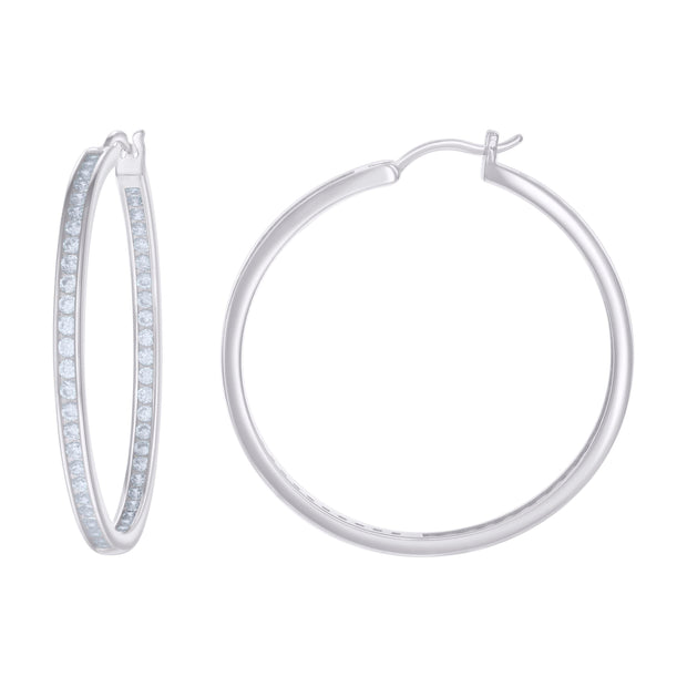925 Sterling Silver Womens Cubic-Zirconia Inside-Out 3mm-44 Hoop Earrings