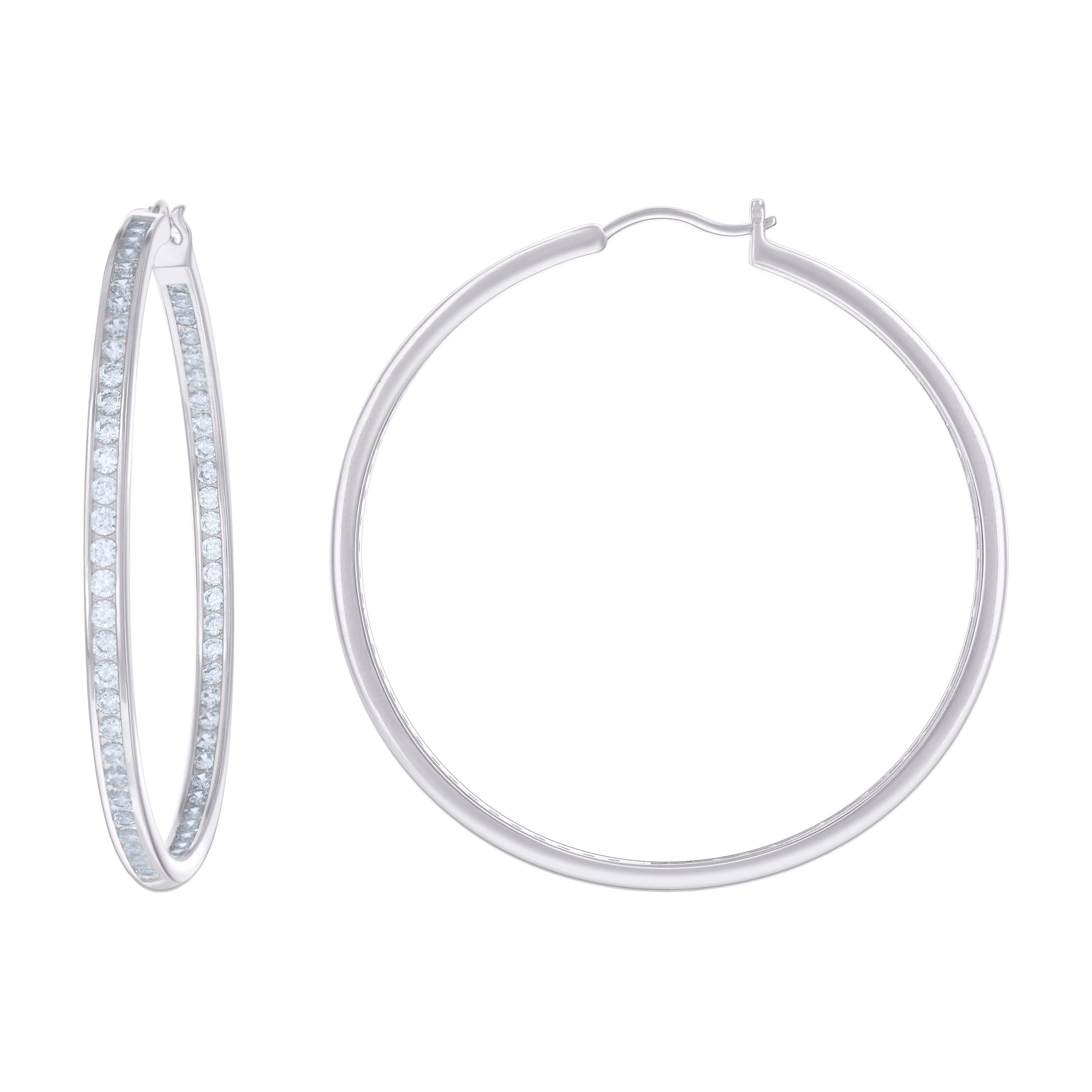 925 Sterling Silver Womens Cubic-Zirconia Inside-Out 3mm-52 Hoop Earrings