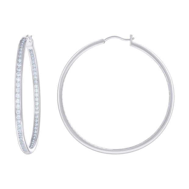 925 Sterling Silver Womens Cubic-Zirconia Inside-Out 3mm-52 Hoop Earrings