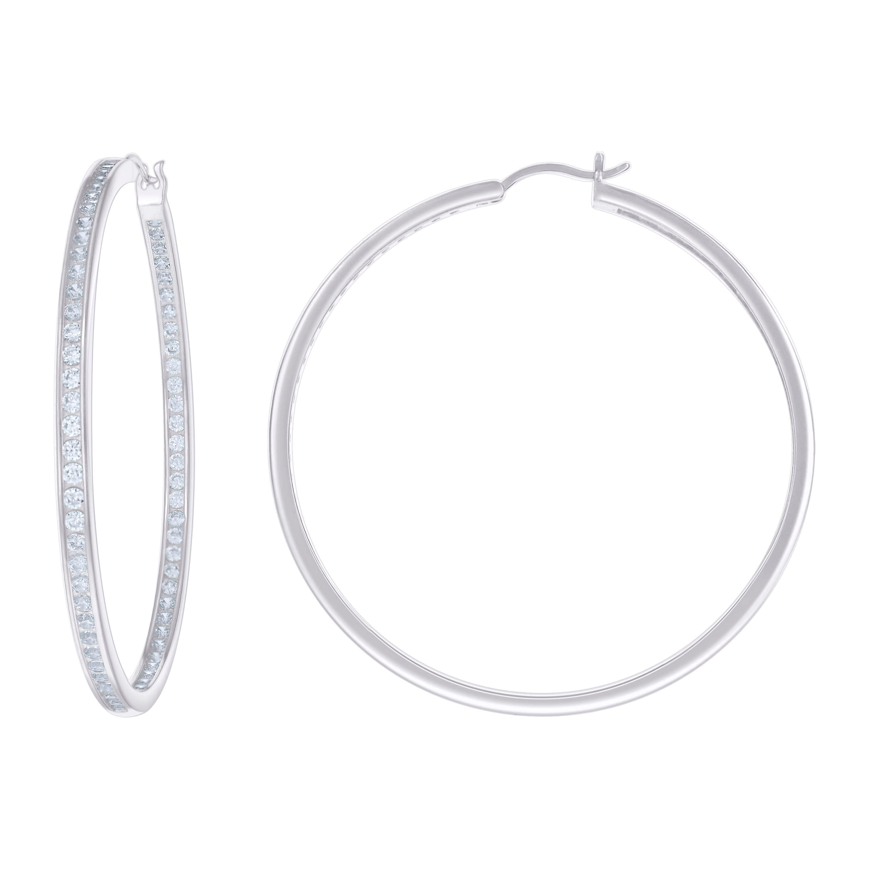 925 Sterling Silver Womens Cubic-Zirconia Inside-Out 3mm-56 Hoop Earrings