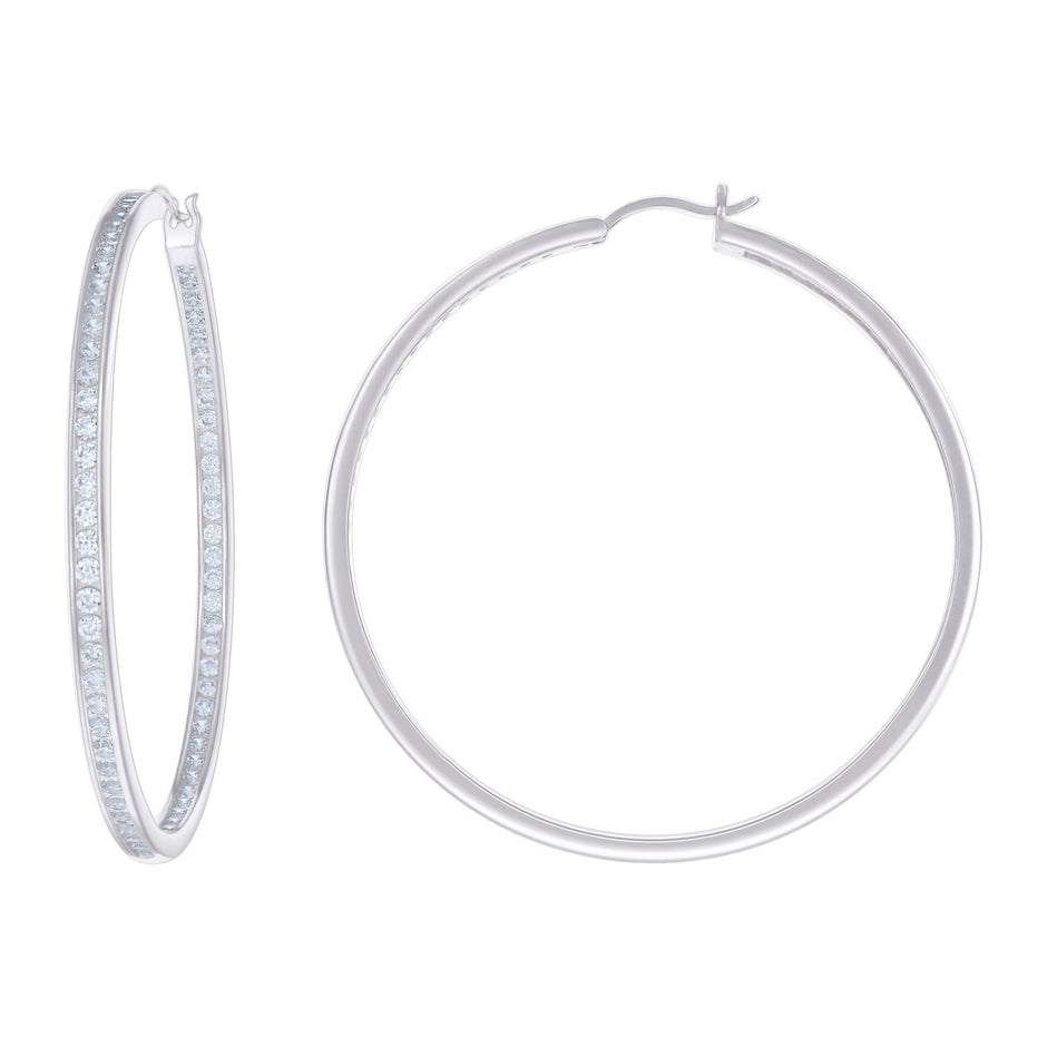 925 Sterling Silver Womens Cubic-Zirconia Inside-Out 3mm-56 Hoop Earrings