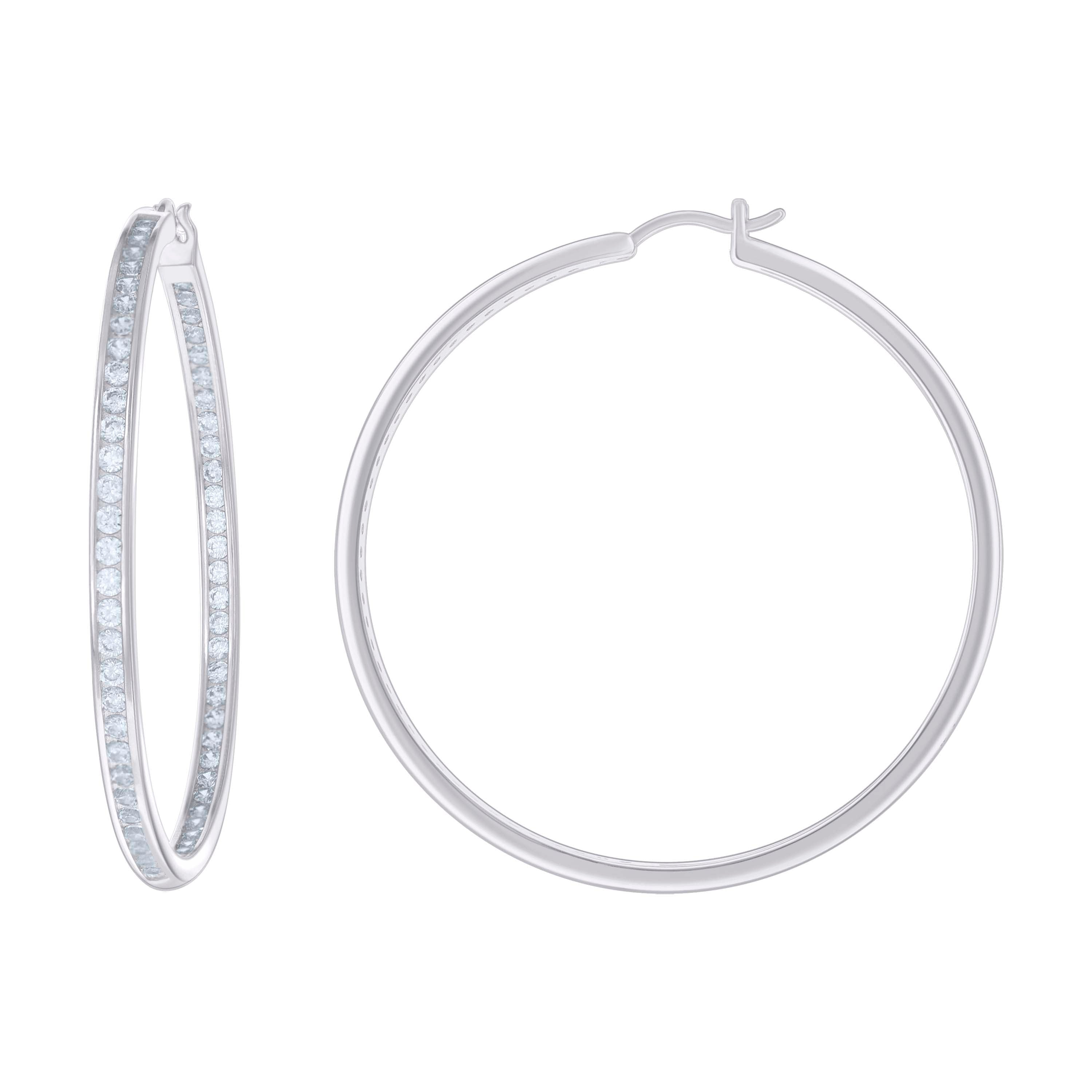 925 Sterling Silver Womens Cubic-Zirconia Inside-Out 3mm-58 Hoop Earrings