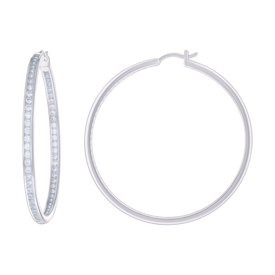 925 Sterling Silver Womens Cubic-Zirconia Inside-Out 3mm-58 Hoop Earrings