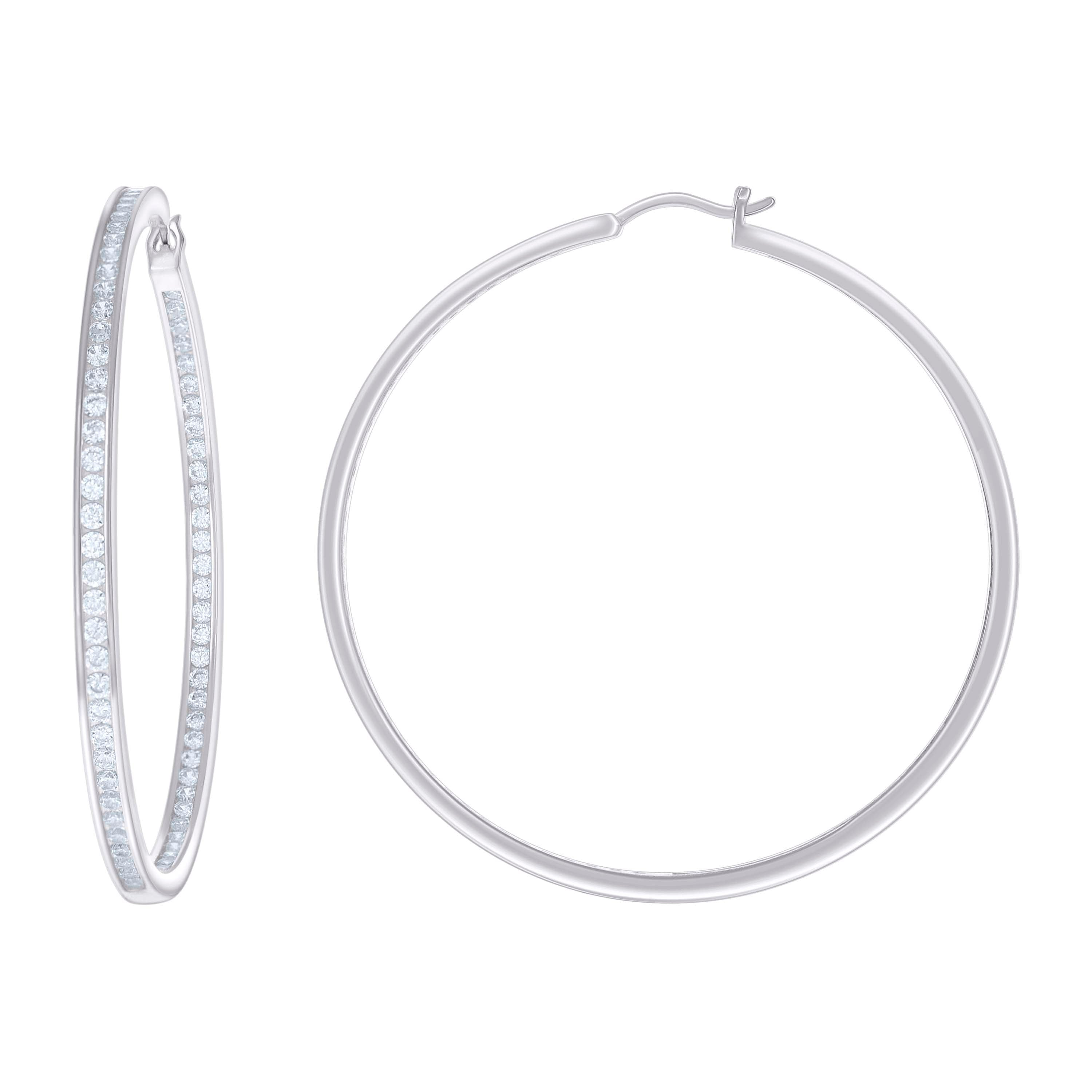 925 Sterling Silver Womens Cubic-Zirconia Inside-Out 3mm-60 Hoop Earrings