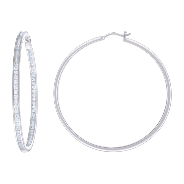 925 Sterling Silver Womens Cubic-Zirconia Inside-Out 3mm-60 Hoop Earrings