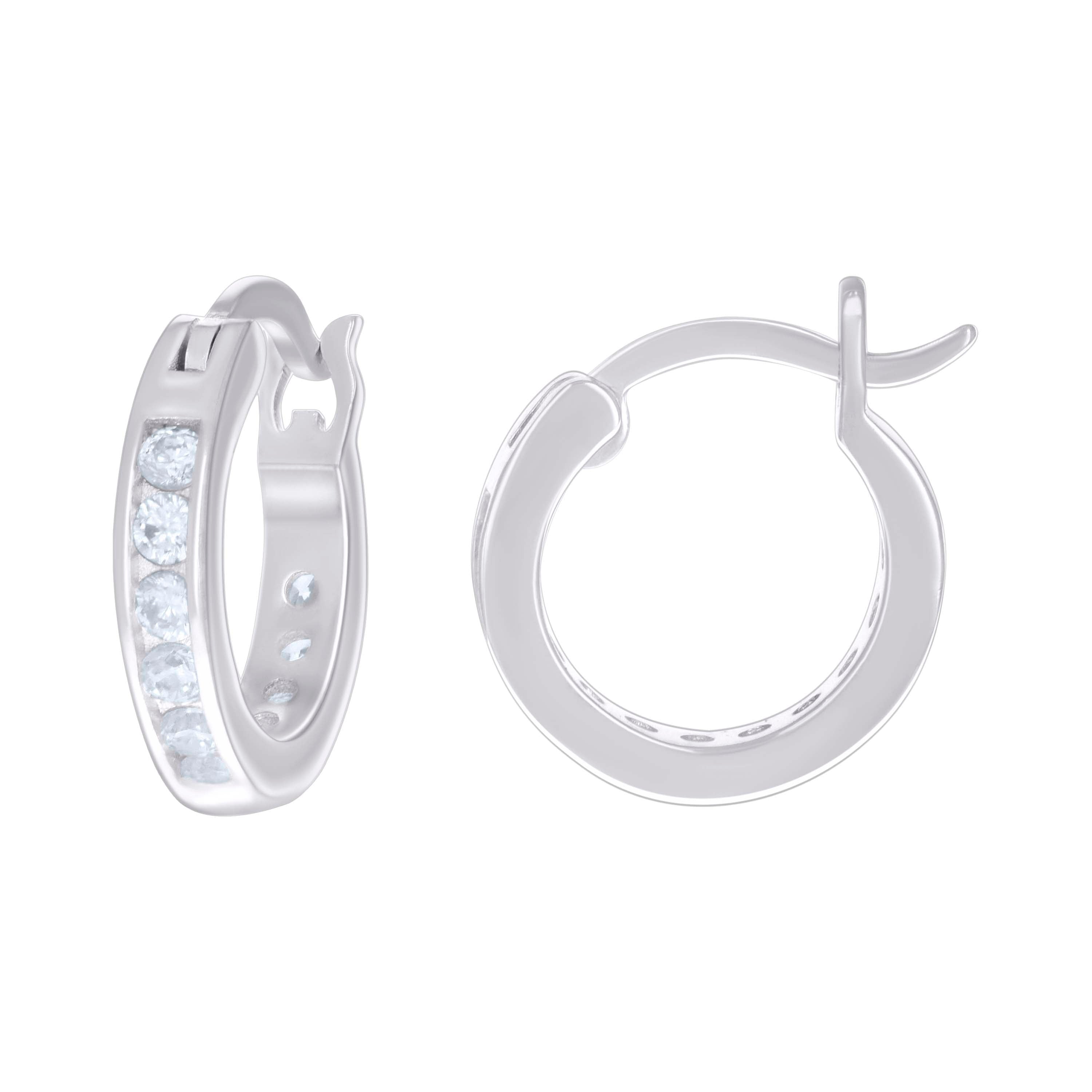 925 Sterling Silver Womens Cubic-Zirconia Single Row CZ Hoop Earrings 