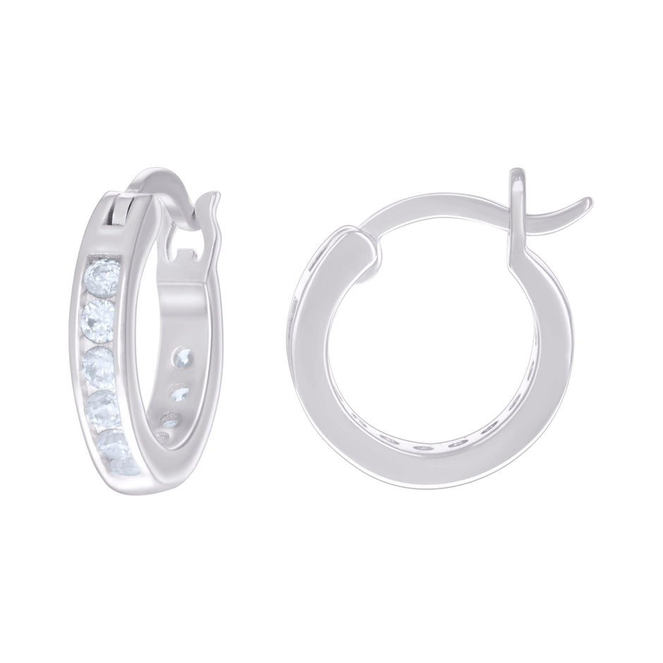 925 Sterling Silver Womens Cubic-Zirconia Single Row CZ Hoop Earrings 