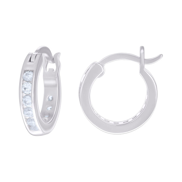 925 Sterling Silver Womens Cubic-Zirconia Single Row CZ Hoop Earrings 