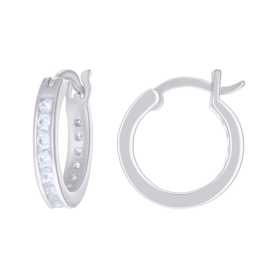 925 Sterling Silver Womens Cubic-Zirconia 3mm-16 Hoop Earrings