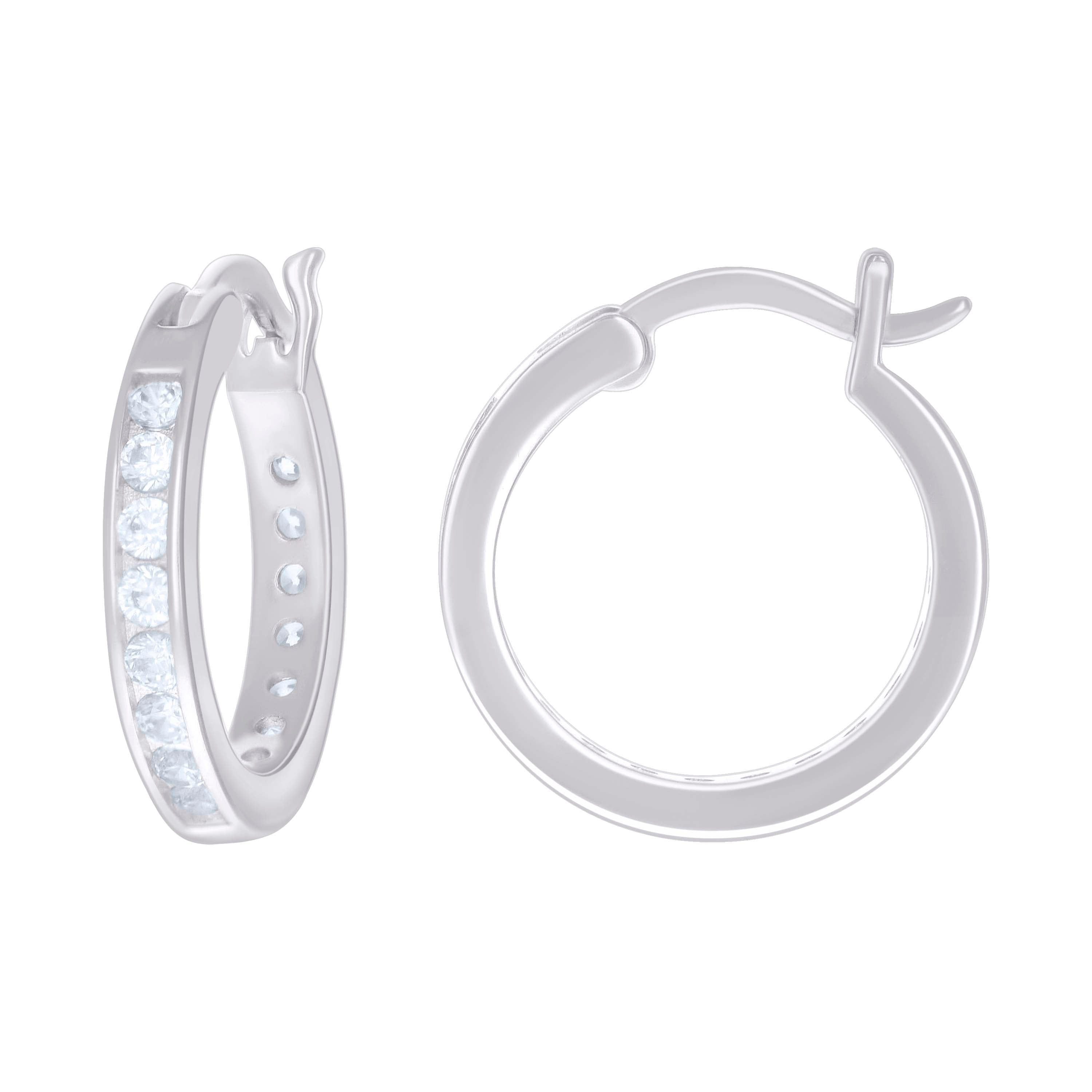 925 Sterling Silver Womens Cubic-Zirconia 3mm-18 Hoop Earrings