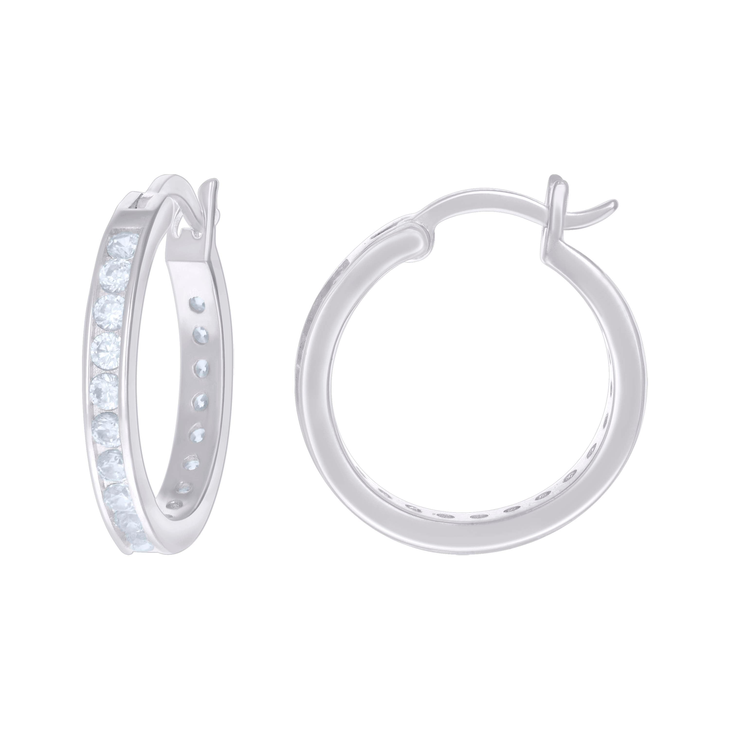 925 Sterling Silver Womens Cubic-Zirconia 3mm-20 Hoop Earrings