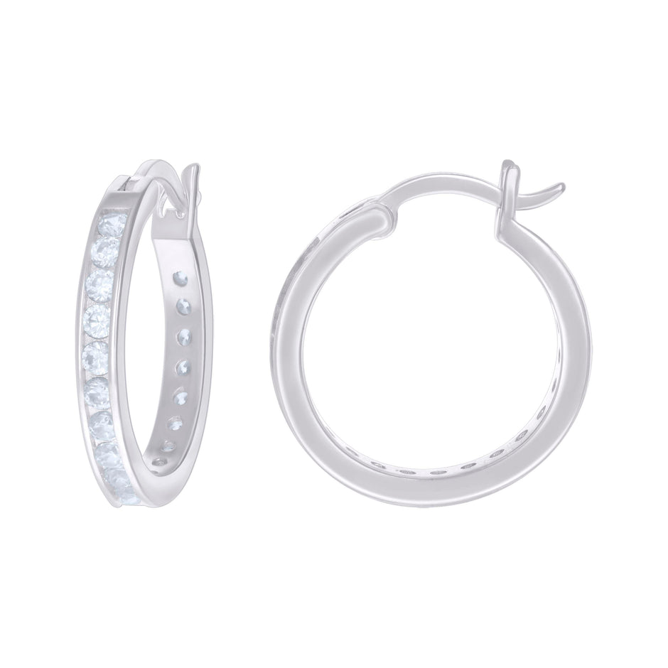 925 Sterling Silver Womens Cubic-Zirconia 3mm-20 Hoop Earrings