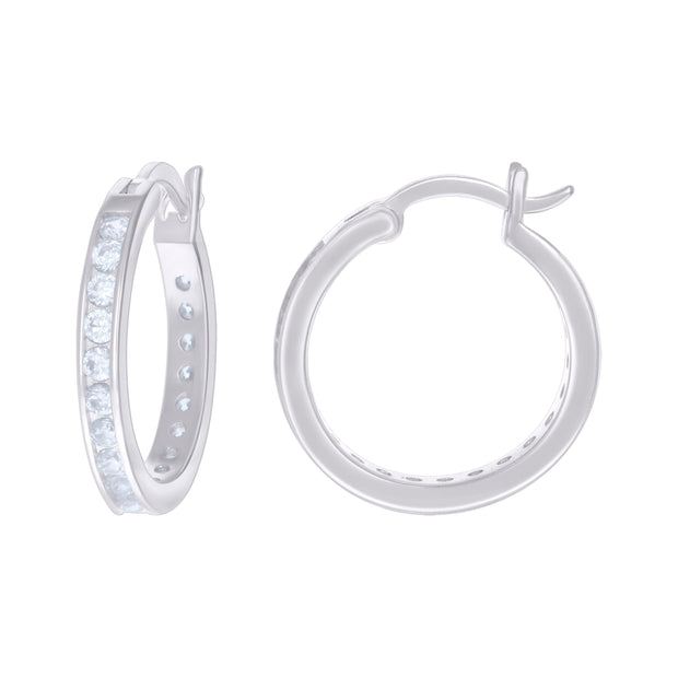 925 Sterling Silver Womens Cubic-Zirconia 3mm-20 Hoop Earrings