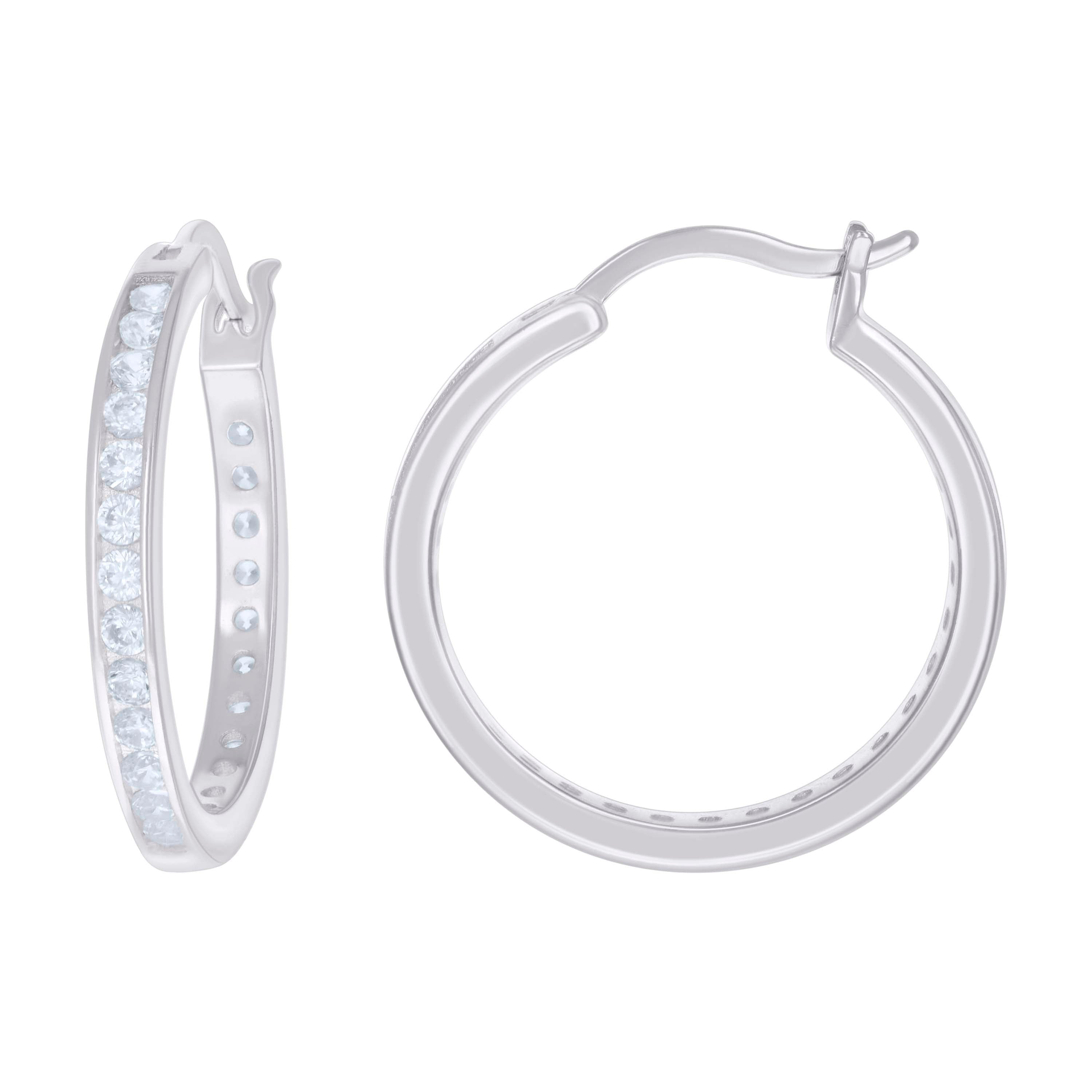 925 Sterling Silver Womens Cubic-Zirconia 3mm-24 Hoop Earrings