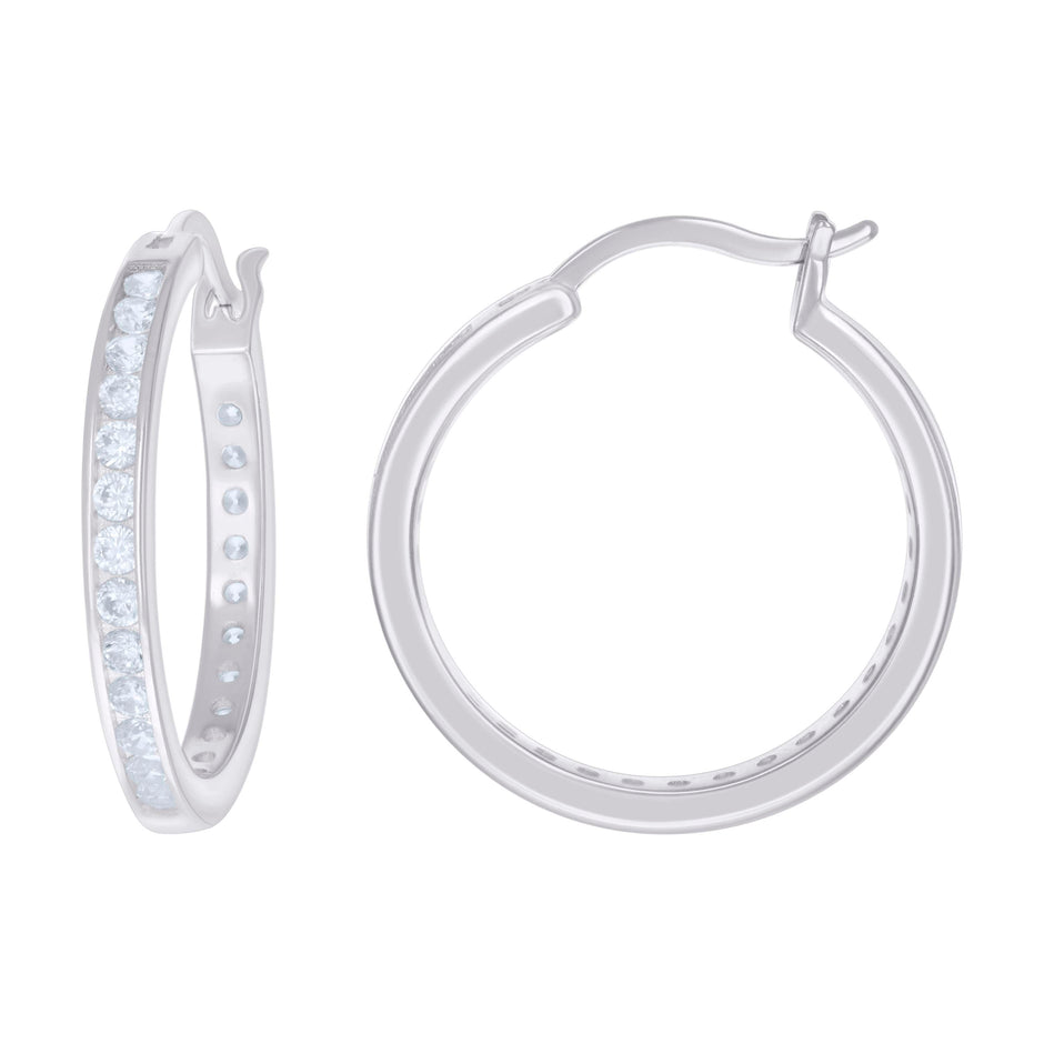 925 Sterling Silver Womens Cubic-Zirconia 3mm-24 Hoop Earrings