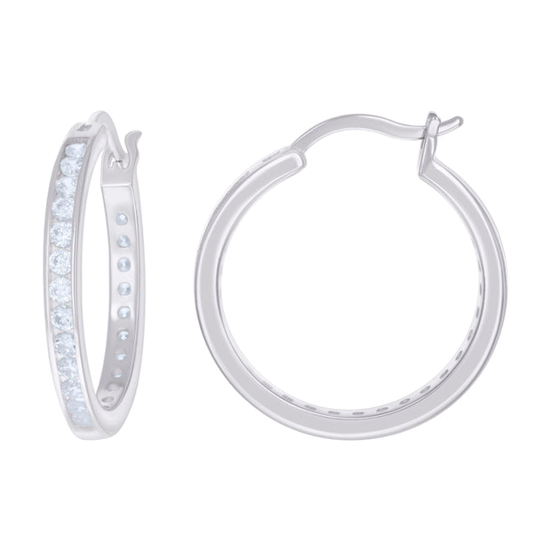 925 Sterling Silver Womens Cubic-Zirconia 3mm-24 Hoop Earrings