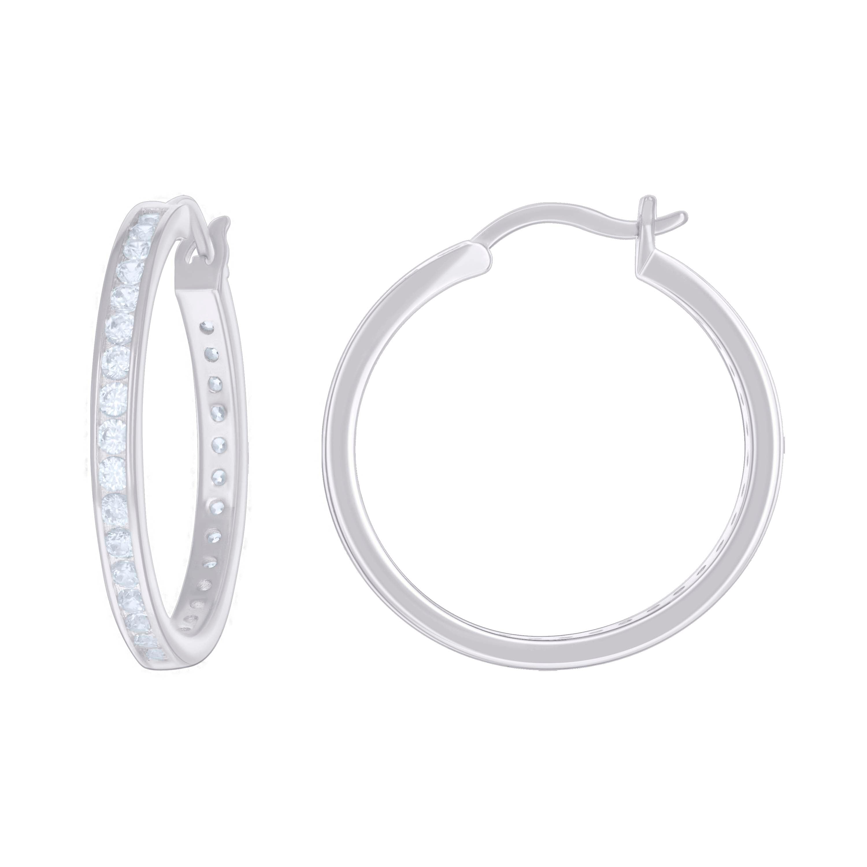 925 Sterling Silver Womens Cubic-Zirconia 3mm-28 Hoop Earrings