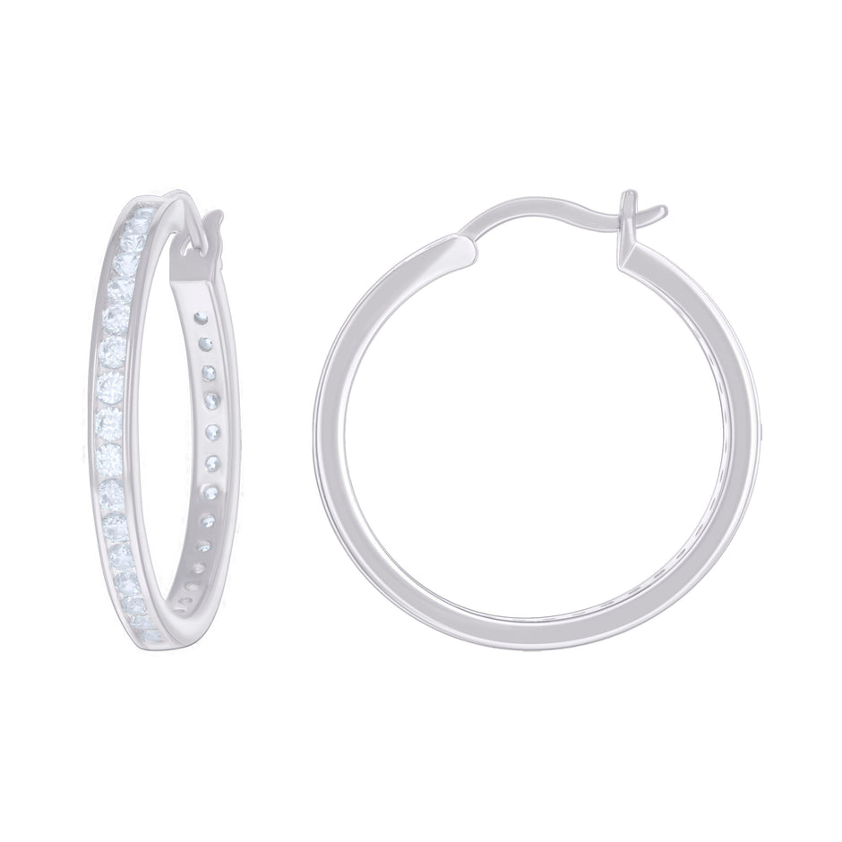 925 Sterling Silver Womens Cubic-Zirconia 3mm-28 Hoop Earrings