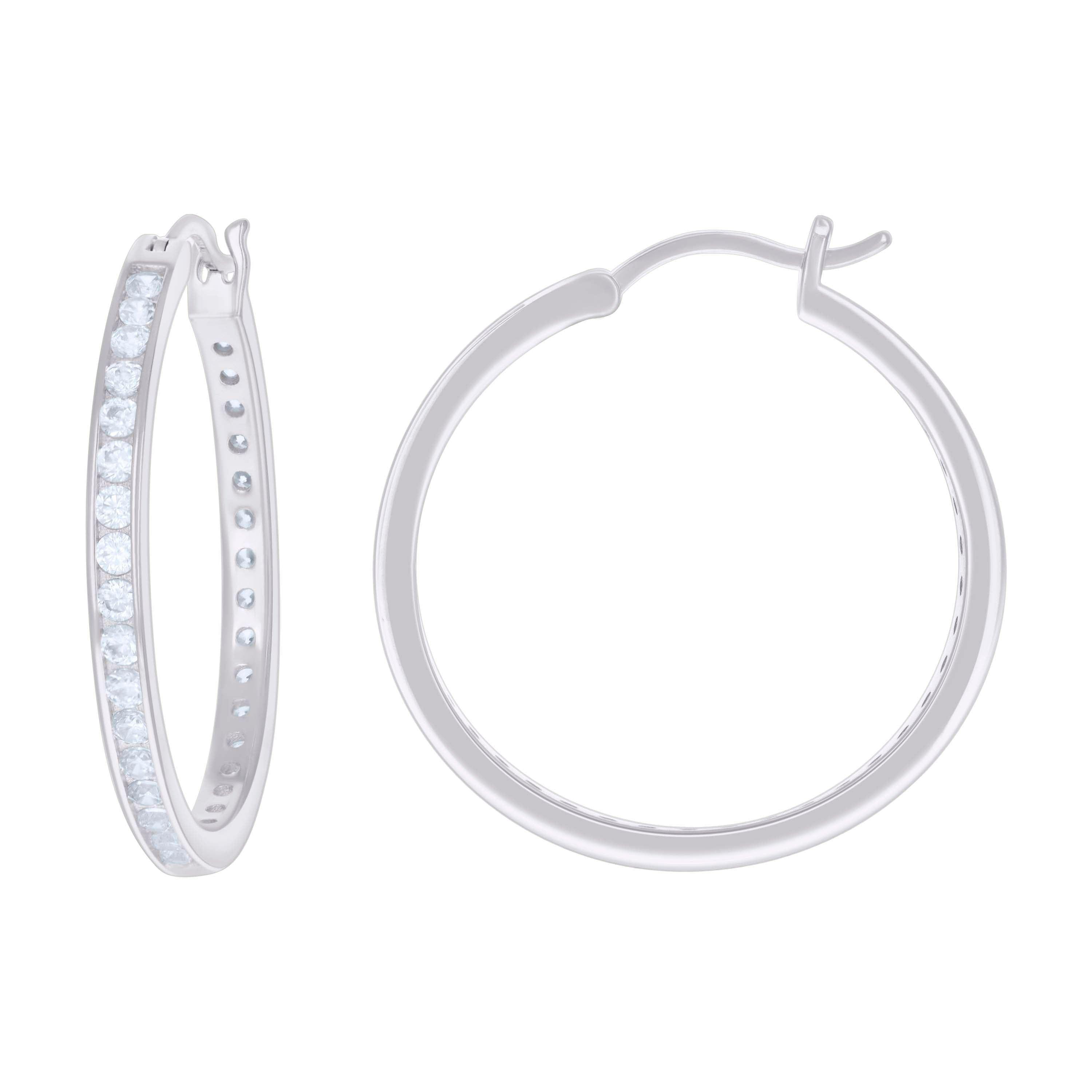 925 Sterling Silver Womens Cubic-Zirconia 3mm-30 Hoop Earrings