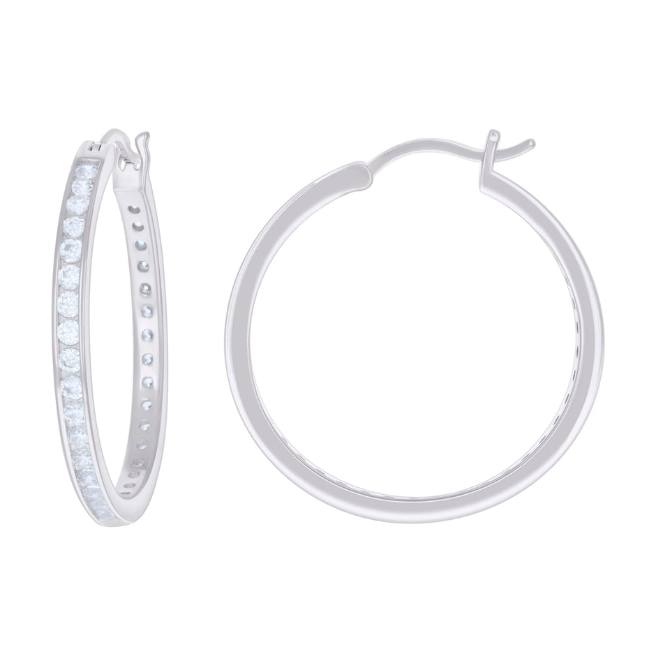 925 Sterling Silver Womens Cubic-Zirconia 3mm-30 Hoop Earrings