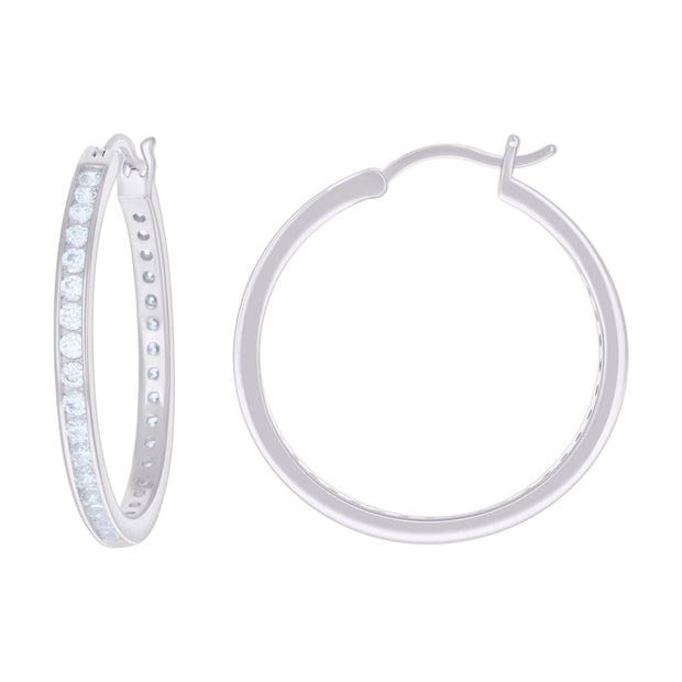 925 Sterling Silver Womens Cubic-Zirconia 3mm-30 Hoop Earrings
