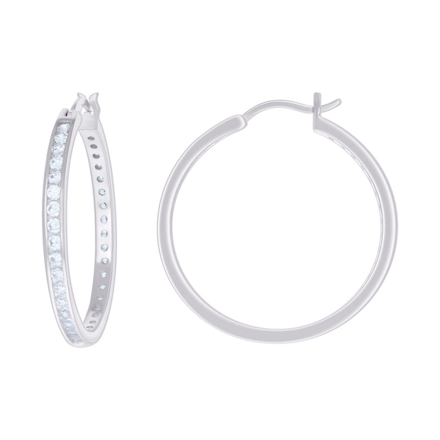925 Sterling Silver Womens Cubic-Zirconia 3mm-32 Hoop Earrings