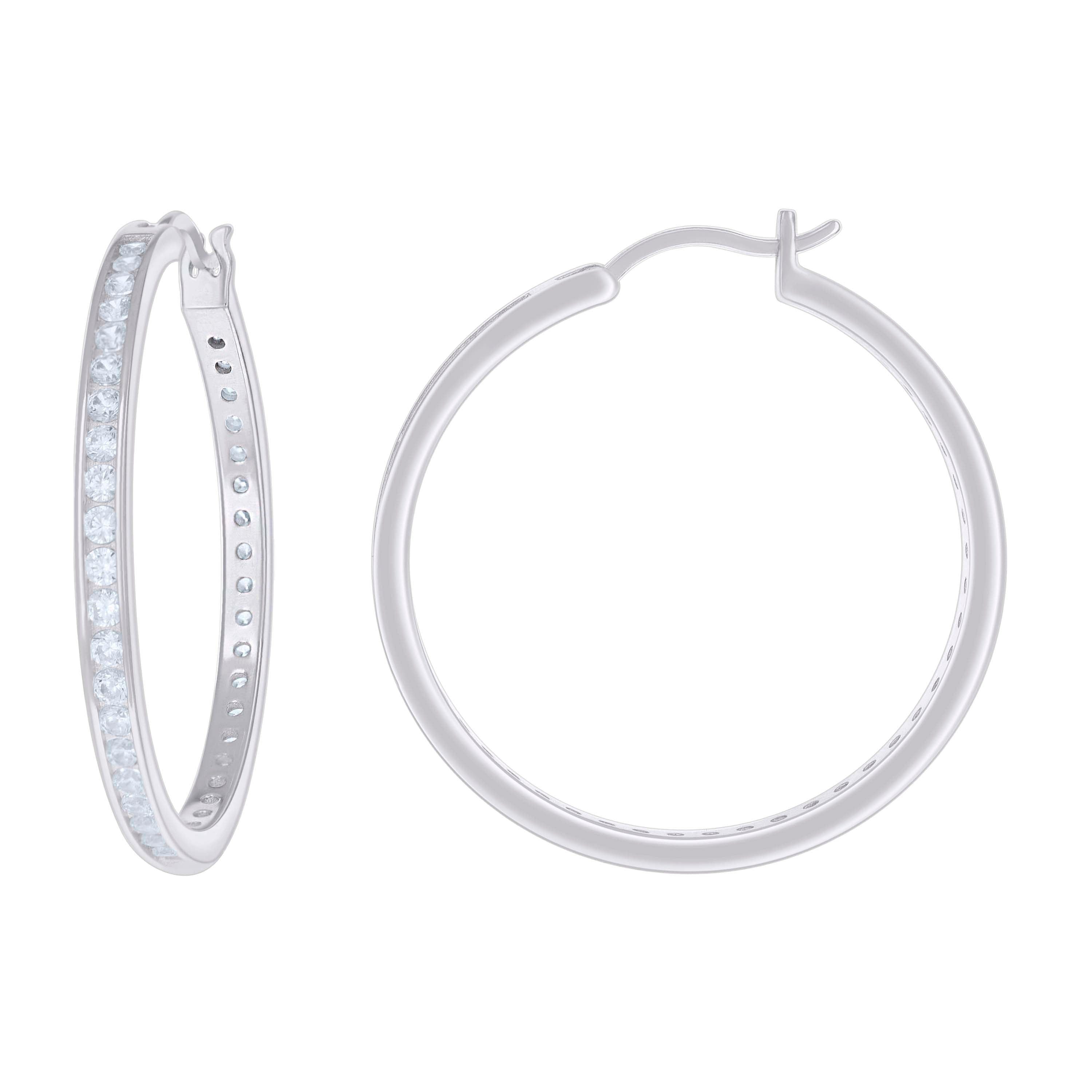 925 Sterling Silver Womens Cubic-Zirconia 3mm-36 Hoop Earrings