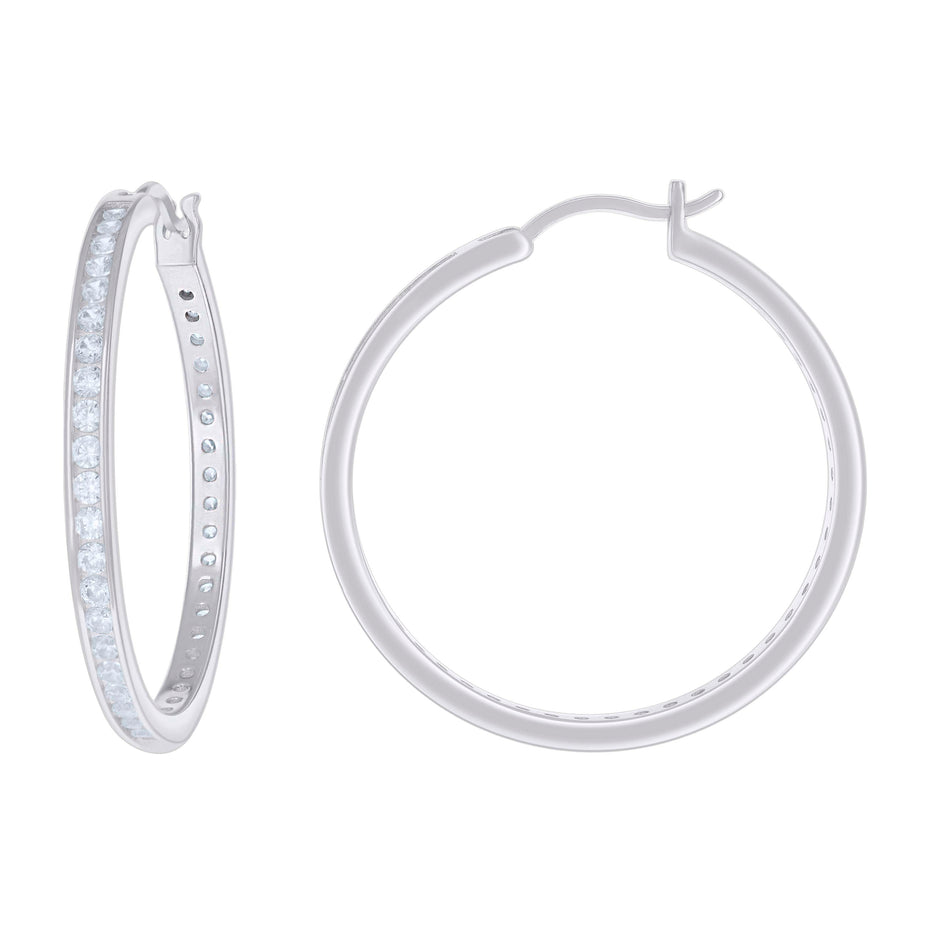 925 Sterling Silver Womens Cubic-Zirconia 3mm-36 Hoop Earrings