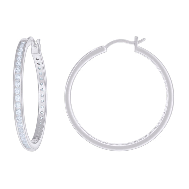925 Sterling Silver Womens Cubic-Zirconia 3mm-36 Hoop Earrings