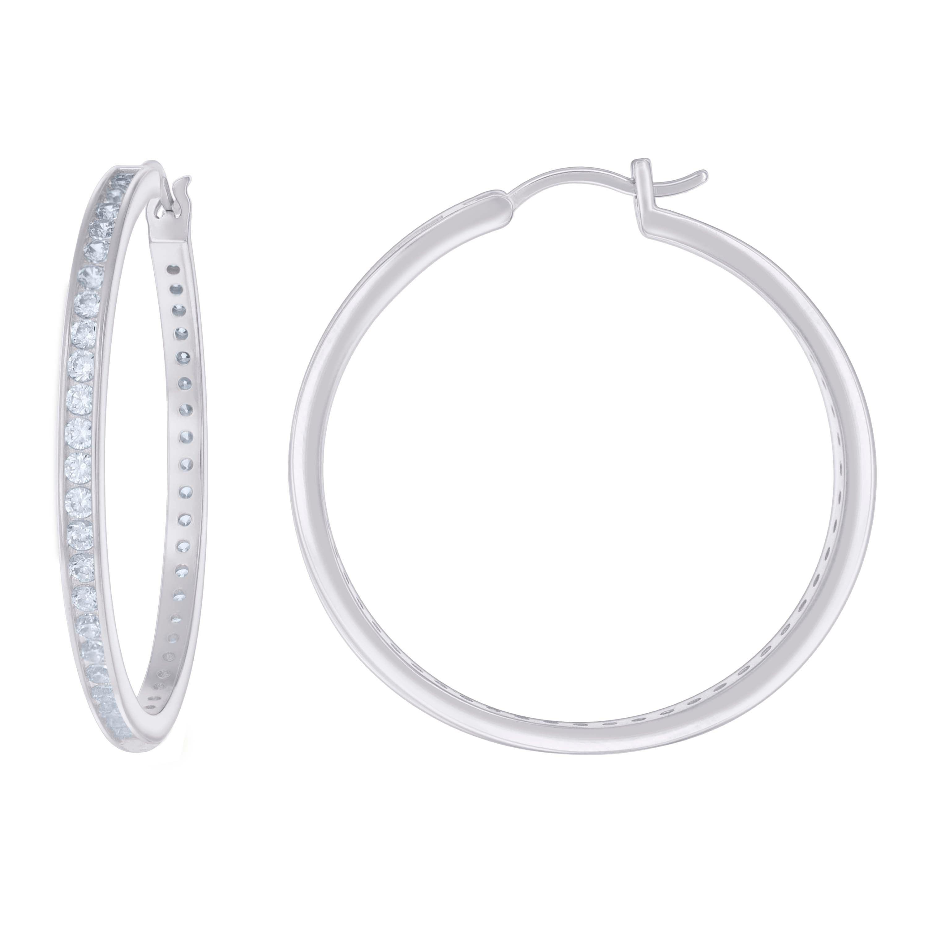 925 Sterling Silver Womens Cubic-Zirconia 3mm-40 Hoop Earrings