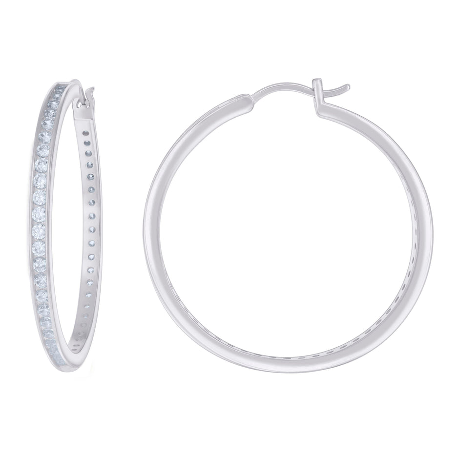 925 Sterling Silver Womens Cubic-Zirconia 3mm-40 Hoop Earrings