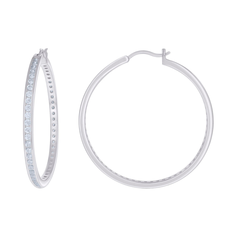 925 Sterling Silver Womens Cubic-Zirconia 3mm-44 Hoop Earrings