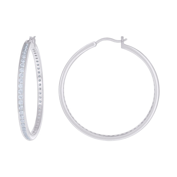 925 Sterling Silver Womens Cubic-Zirconia 3mm-44 Hoop Earrings