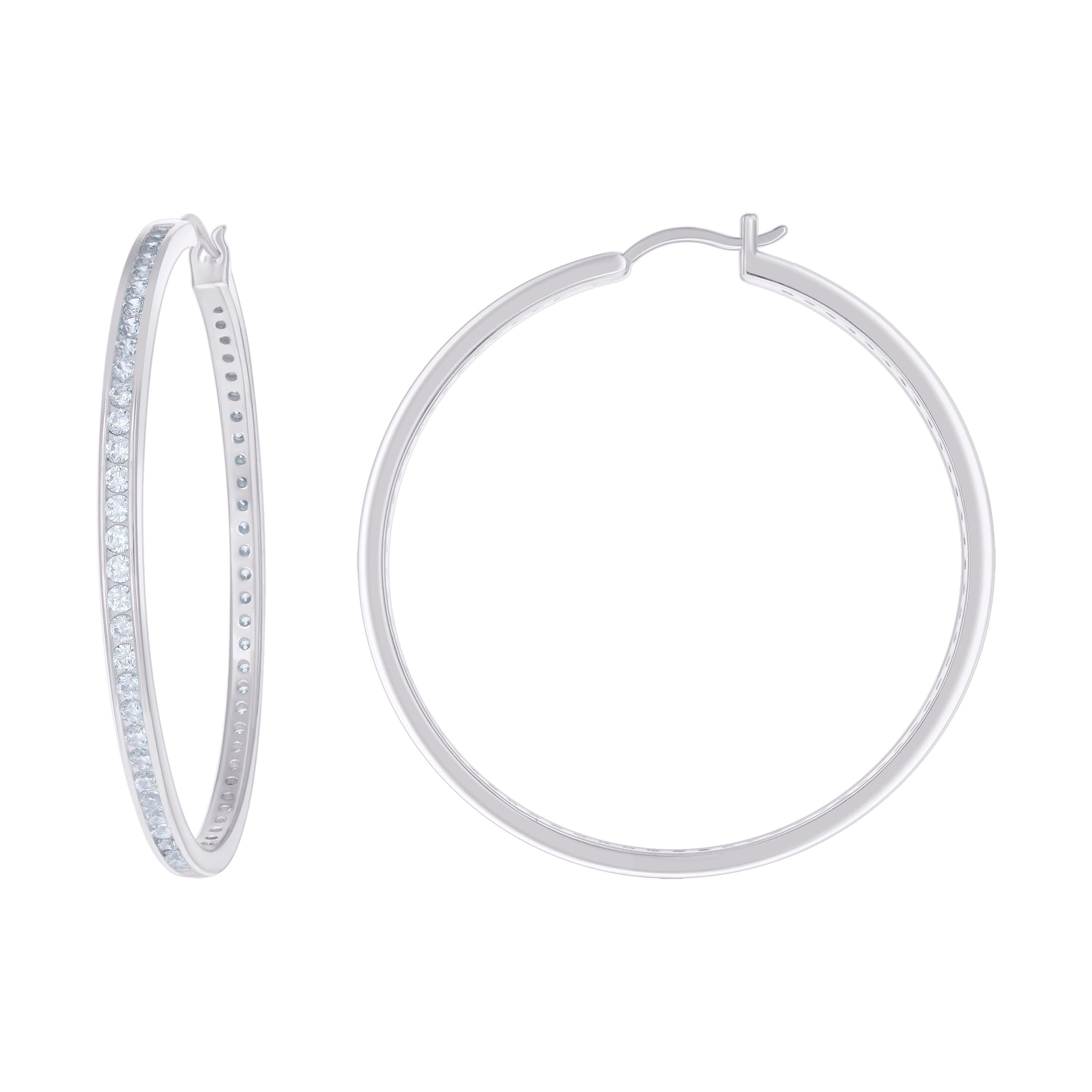 925 Sterling Silver Womens Cubic-Zirconia 3mm-52 Hoop Earrings