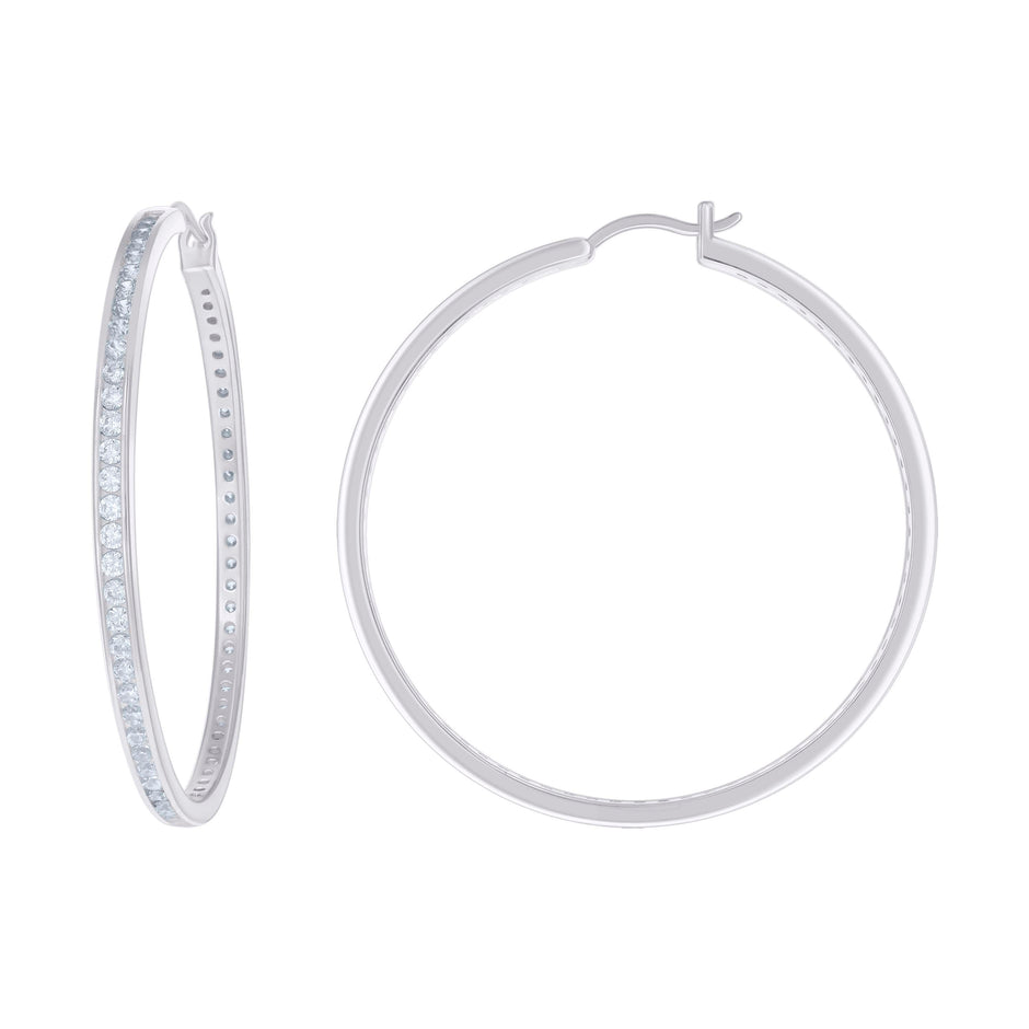 925 Sterling Silver Womens Cubic-Zirconia 3mm-52 Hoop Earrings