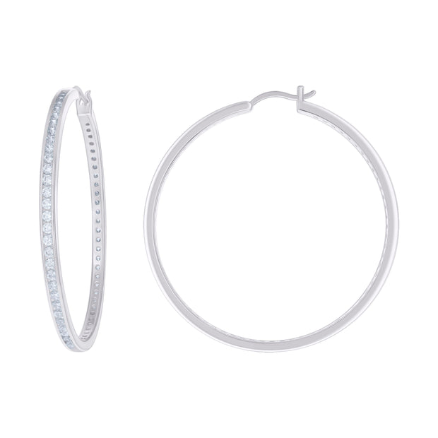925 Sterling Silver Womens Cubic-Zirconia 3mm-52 Hoop Earrings