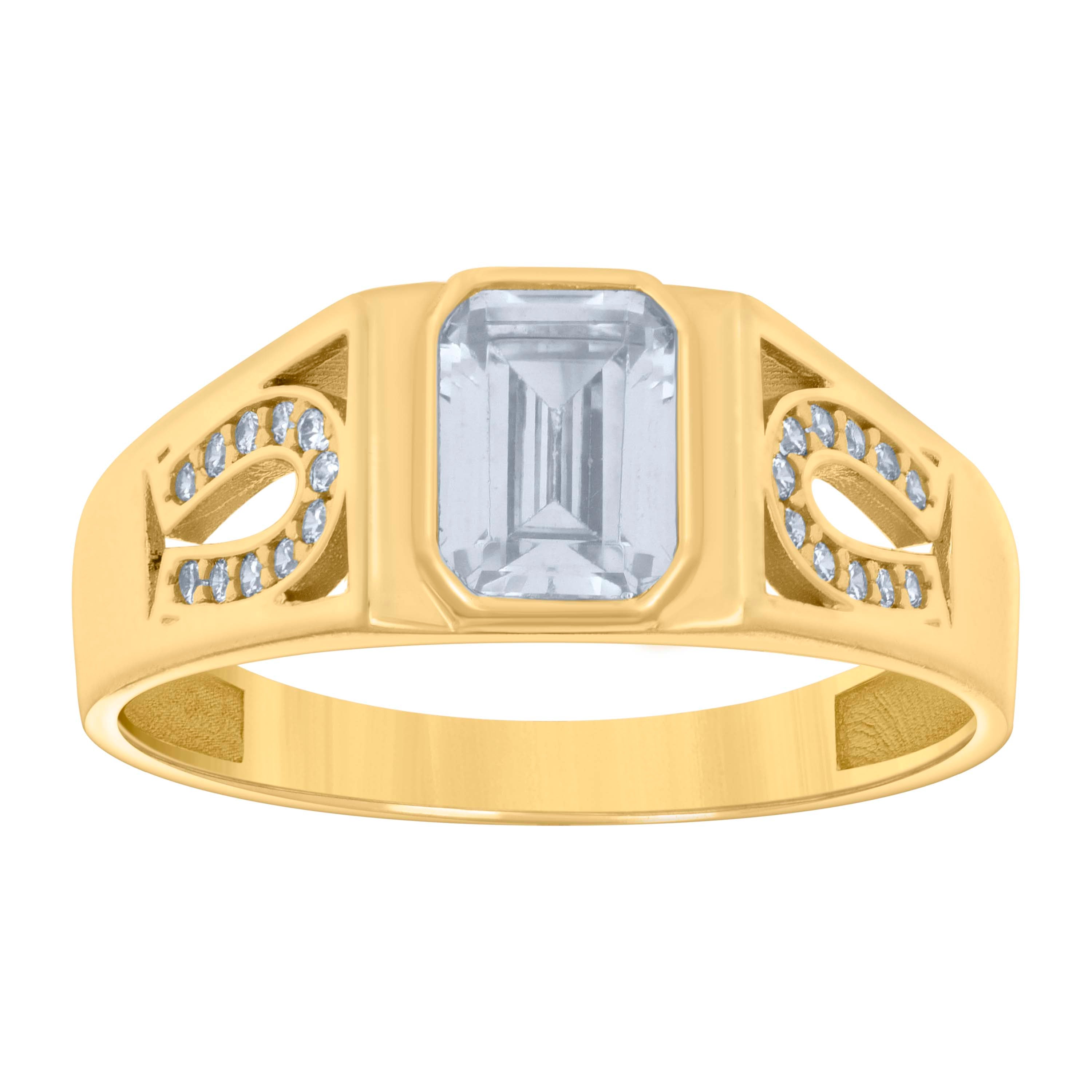 10kt Yellow Gold Womens Emerald Round Cubic-Zirconia Horseshoe Sides Fashion Ring 