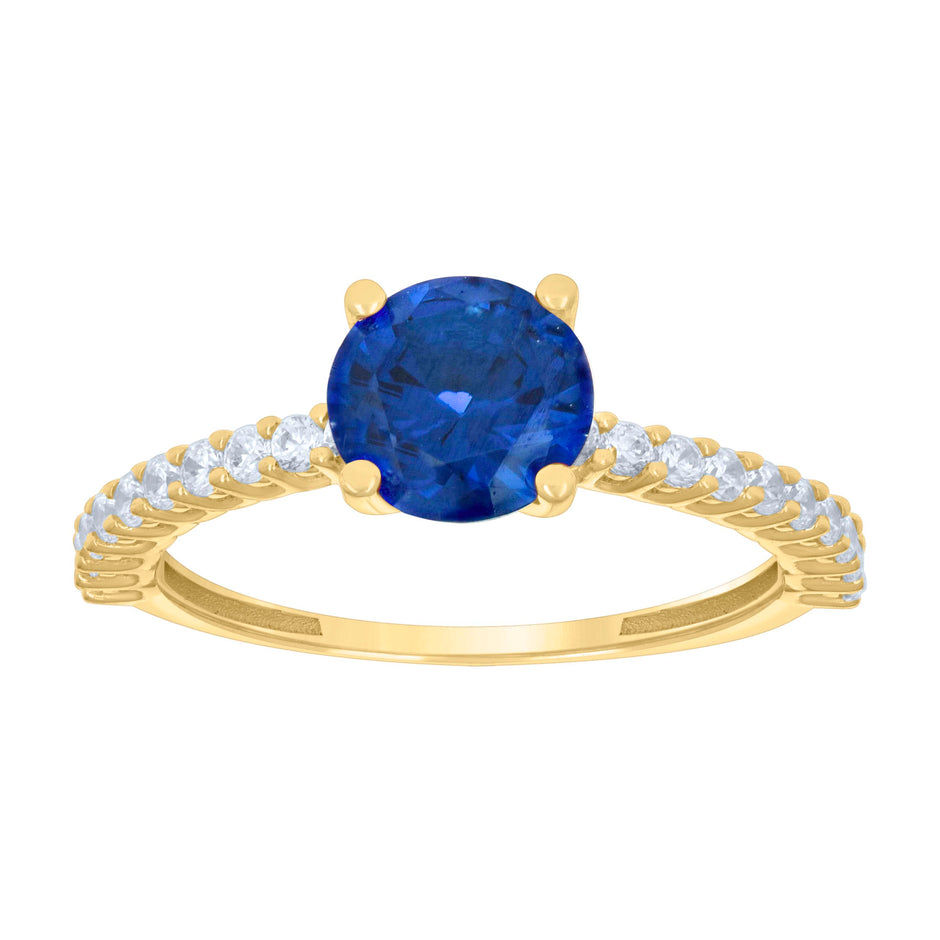 10kt Yellow Gold Womens Blue White Cubic-Zirconia Fashion Ring