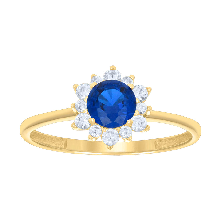 10kt Yellow Gold Womens Blue White Cubic-Zirconia Flower Fashion Ring