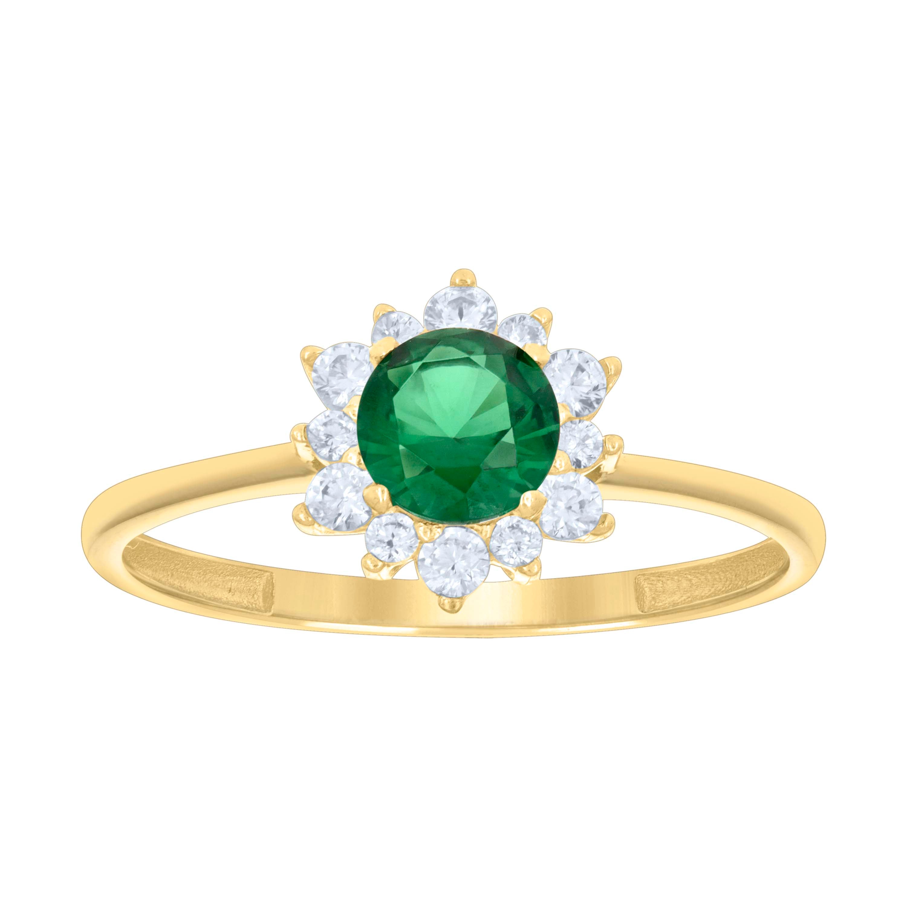 10kt Yellow Gold Womens Green White Cubic-Zirconia Flower Fashion Ring