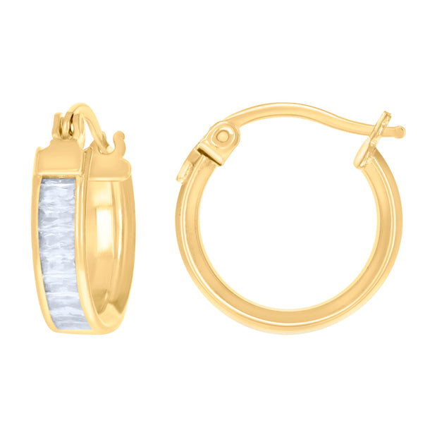 10kt Yellow Gold Womens Baguette Cubic-Zirconia Fashion Hoops Huggies Earrings 