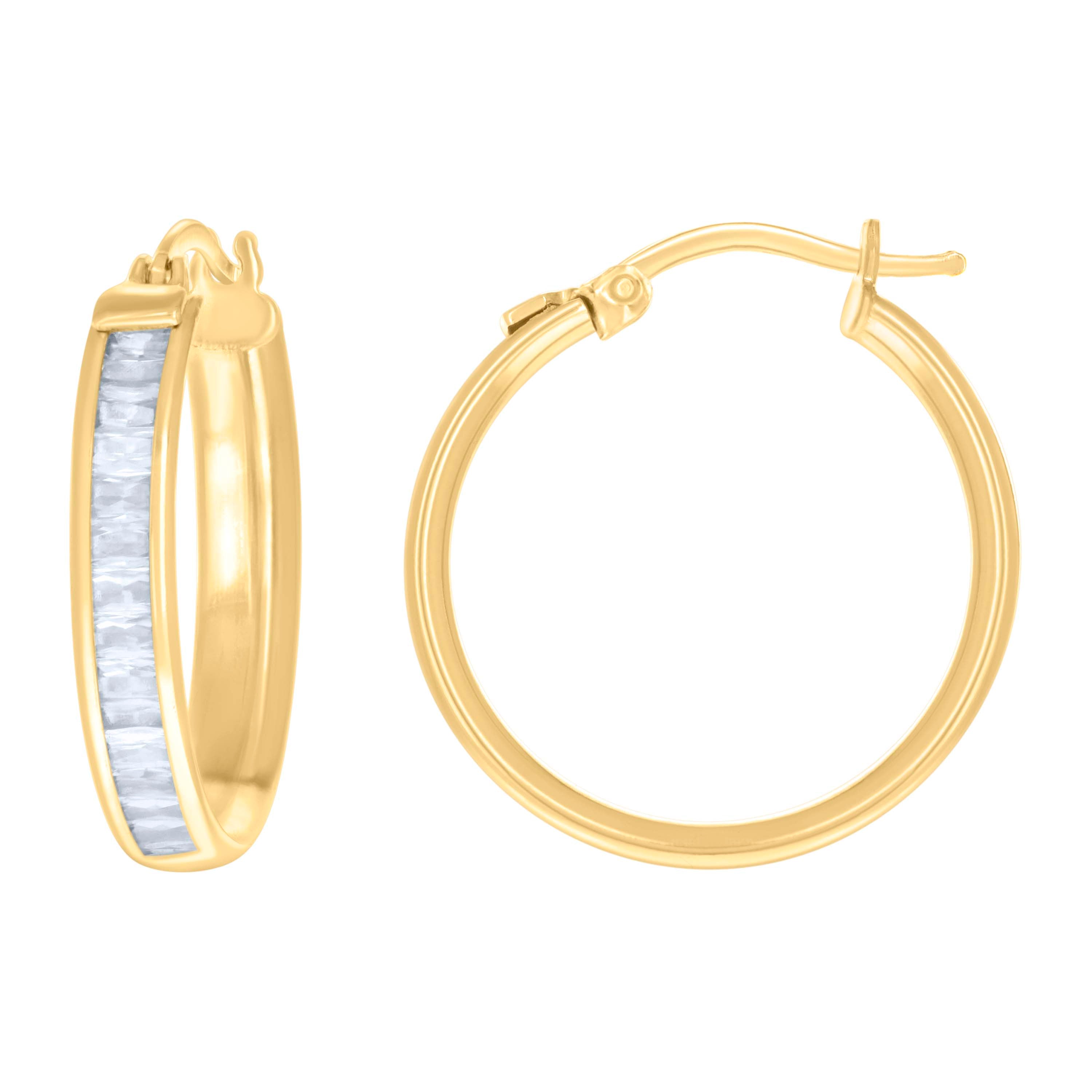 10kt Yellow Gold Womens Baguette Cubic-Zirconia Fashion Hoops Huggies Earrings 